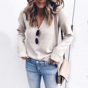 2 for $10 Grey vneck knit long sleeve sweater
